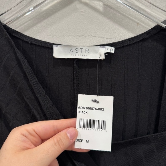 ASTR The Label Long Sleeve Ribbed Wrap Midi Dress Black Sheath Twist Bodycon M - Picture 5 of 9